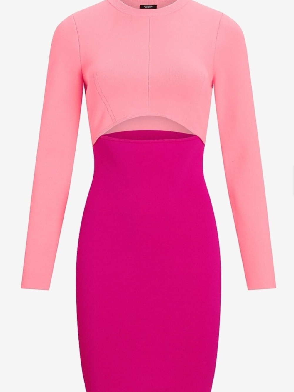 Express Body Contour Long Sleeve Color Block Cutout Mini Sweater Dress - Medium